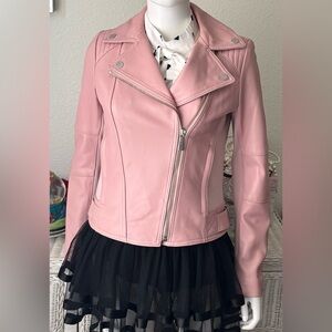 MICHAEL Michael Kors Leather Moto Jacket Cotton Lined in Blush Pink Size XS NWOT